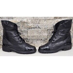 Black Leather Combat Boots Wool Lined Vibram Grunge Goth Unique Made in Italy